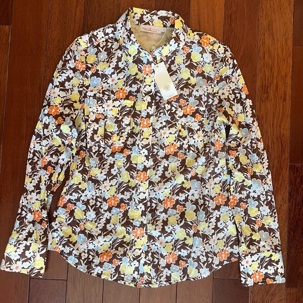 NWT Tory Burch Brigitte Floral Print Shirt Size 4 - Picture 3 of 4